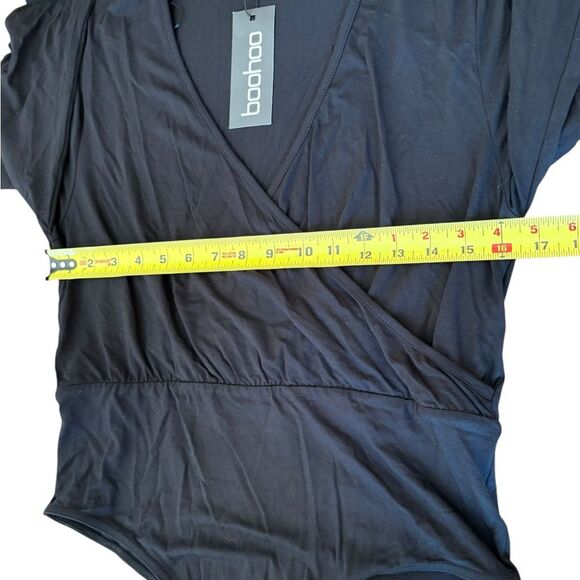 Boohoo Long Sleeve Wrap Front Bodysuit Womens Size 14 Black New With Tags - Picture 9 of 10